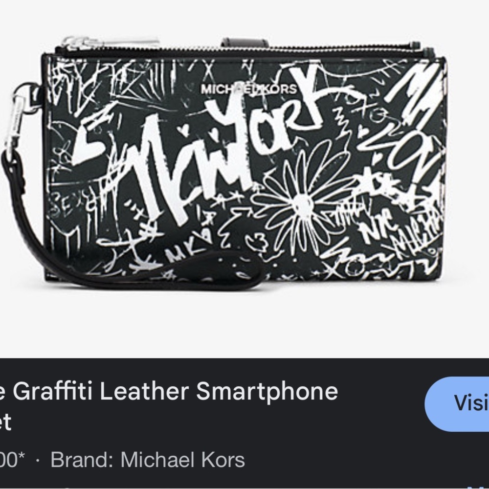 Michael Kors Black and White Graffiti Leather Smartphone Wristlet